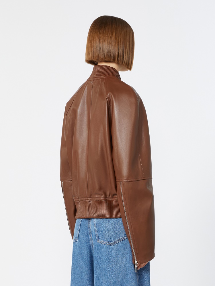 [アムール] ナッパ レザー ボンバー ジャケット - BROWN - 3
