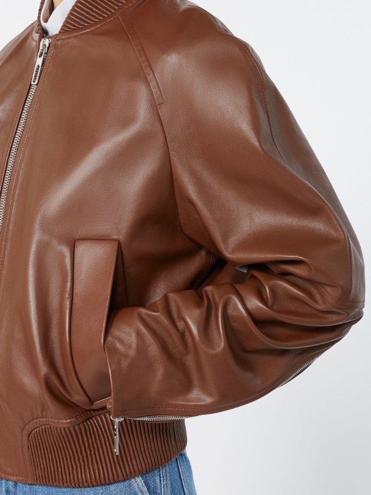 [アムール] ナッパ レザー ボンバー ジャケット - BROWN - 5