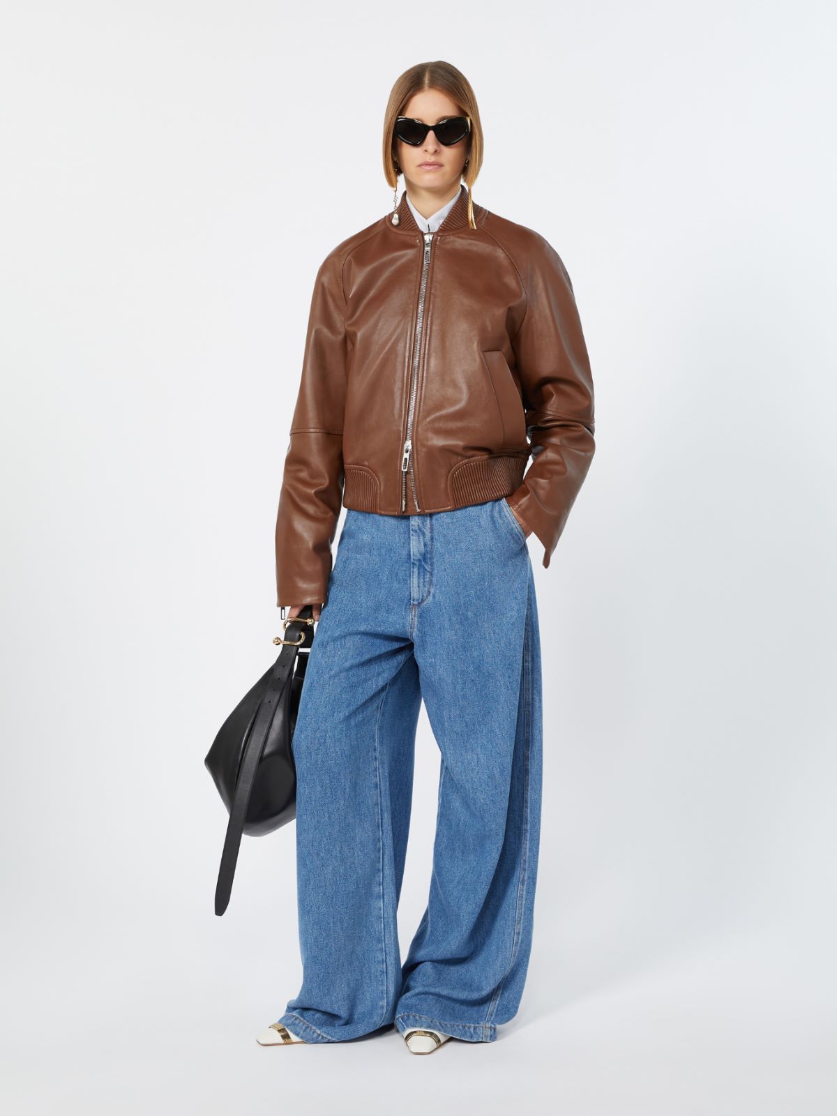 Nappa leather bomber jacket - BROWN
