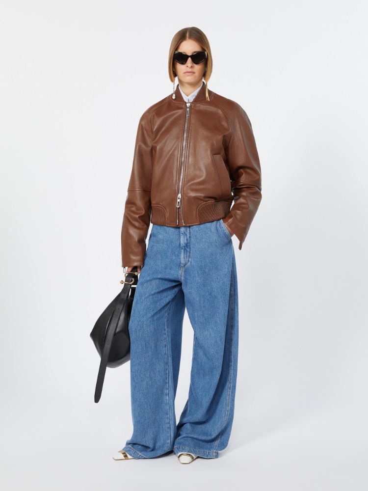 [アムール] ナッパ レザー ボンバー ジャケット - BROWN - 1