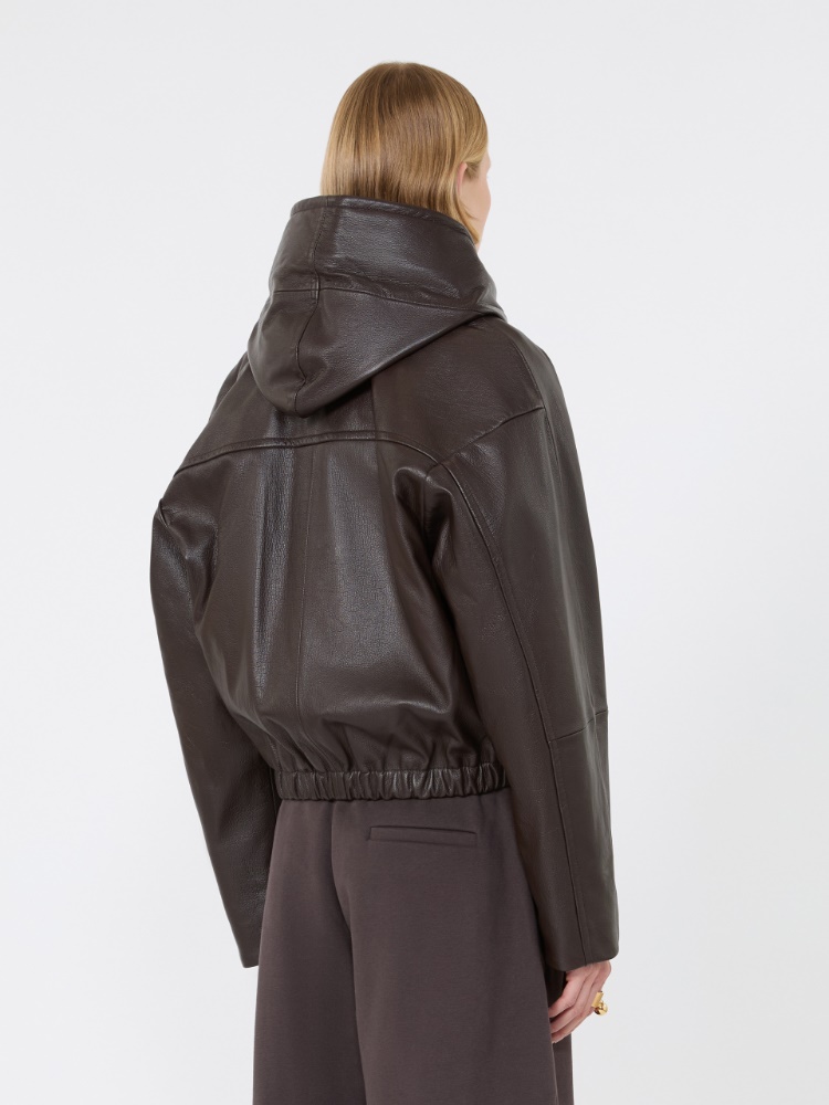 Leather bomber jacket - CHOCOLATE - Max Mara - 3