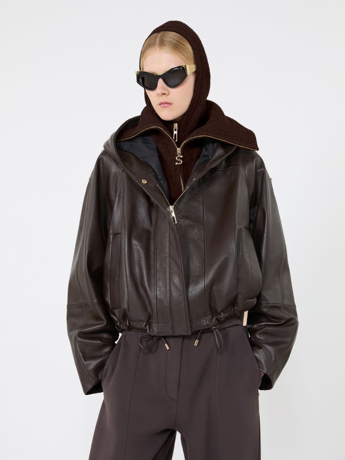 Leather bomber jacket - CHOCOLATE - Max Mara - 4