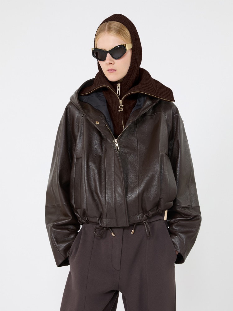 Leather bomber jacket - CHOCOLATE - Max Mara - 4