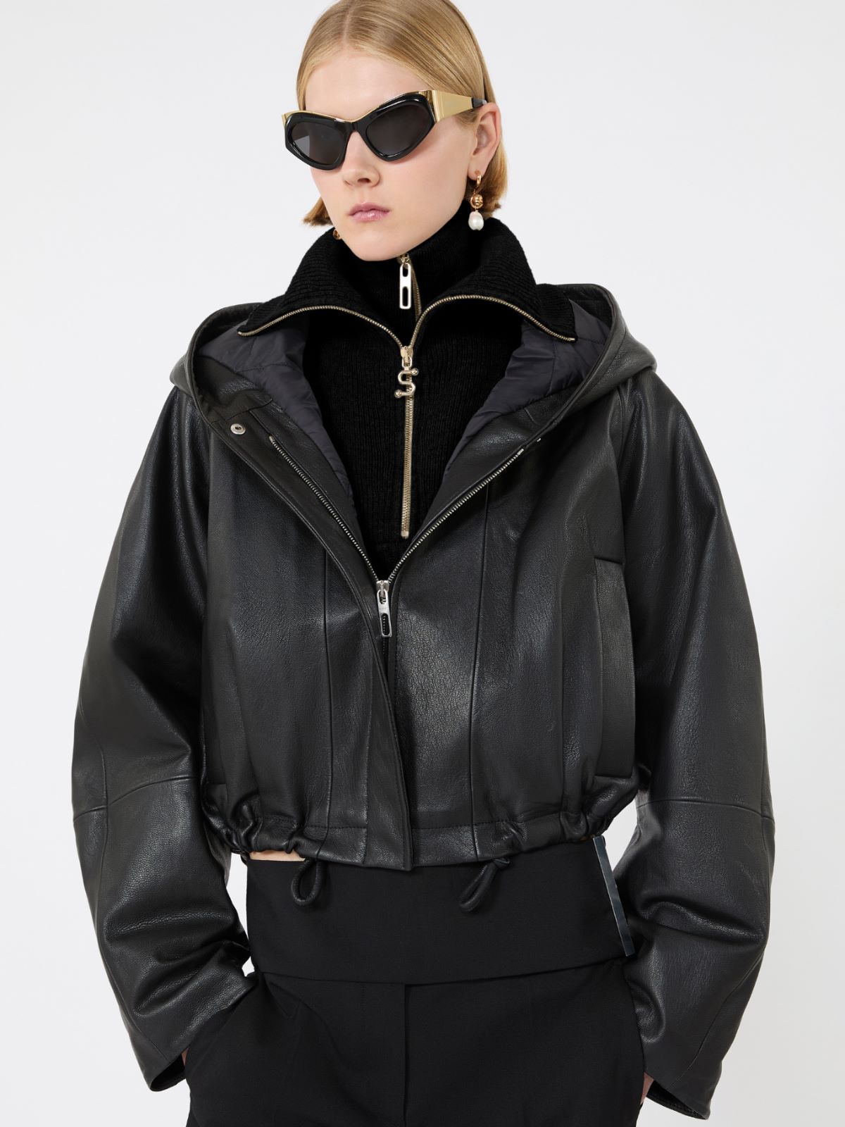Leather bomber jacket - BLACK - Max Mara - 4