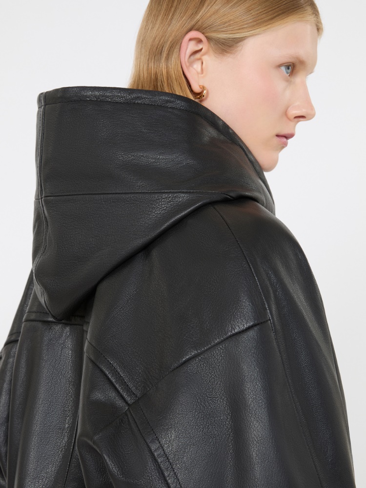 Leather bomber jacket - BLACK