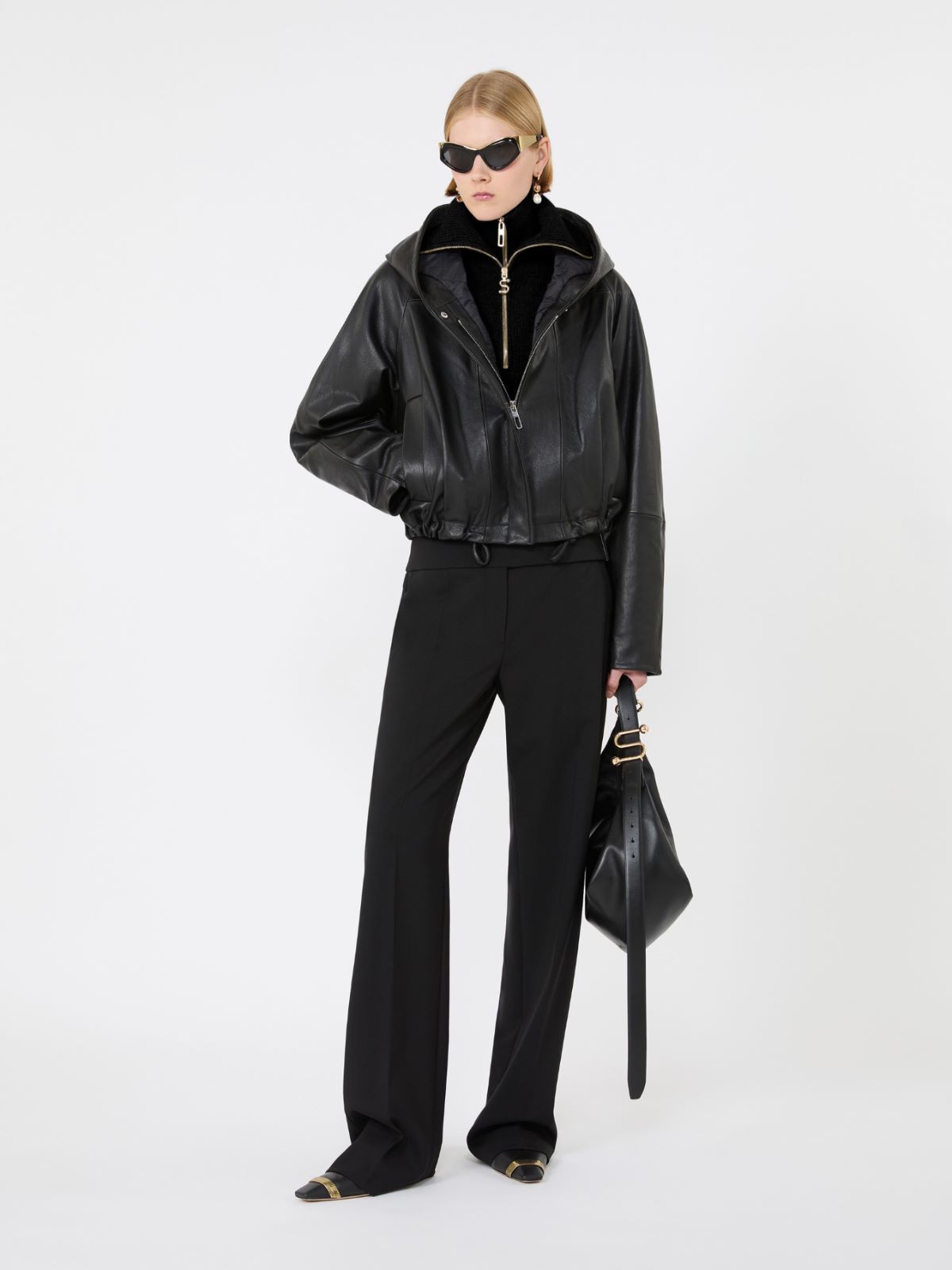 Leather bomber jacket - BLACK