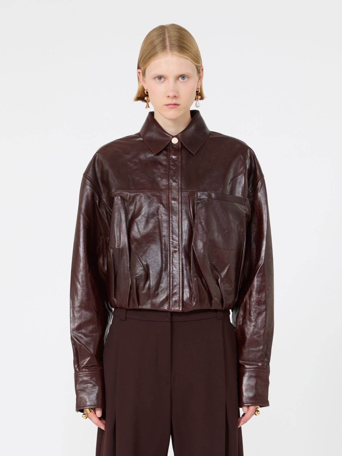 Boxy nappa leather shirt - PLUM - Max Mara - 2
