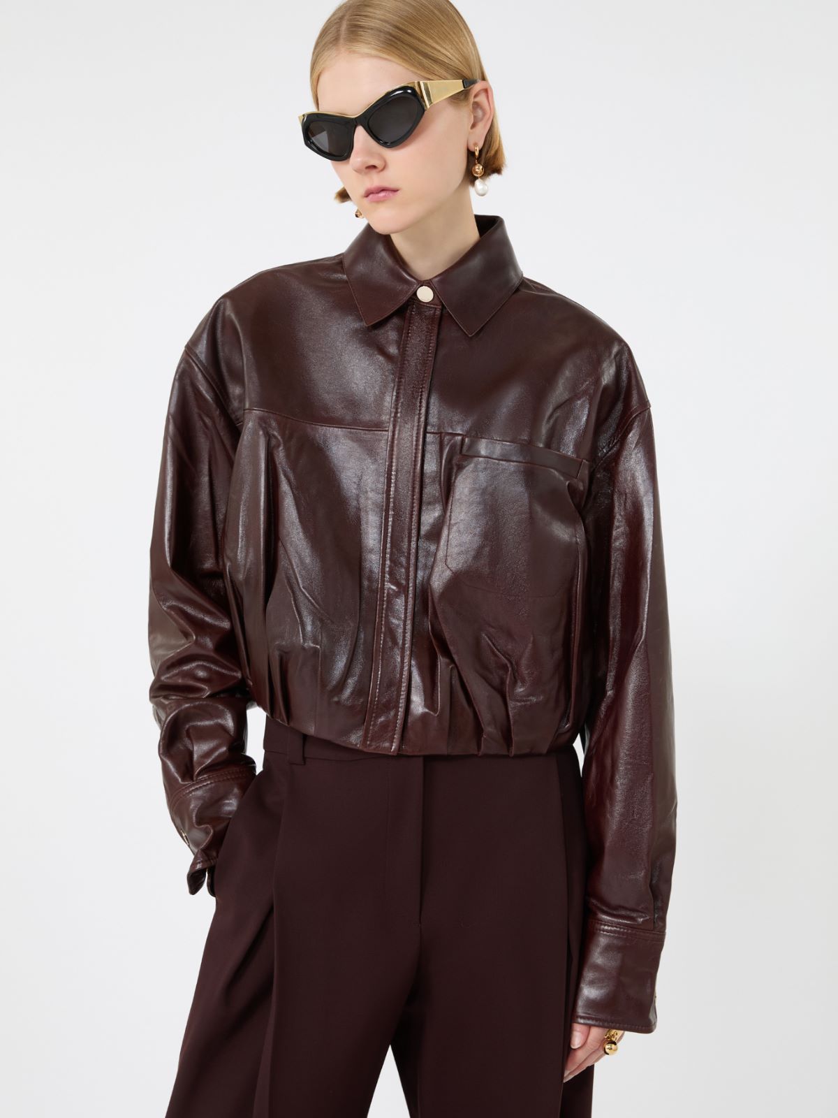 Boxy nappa leather shirt - PLUM - Max Mara - 4