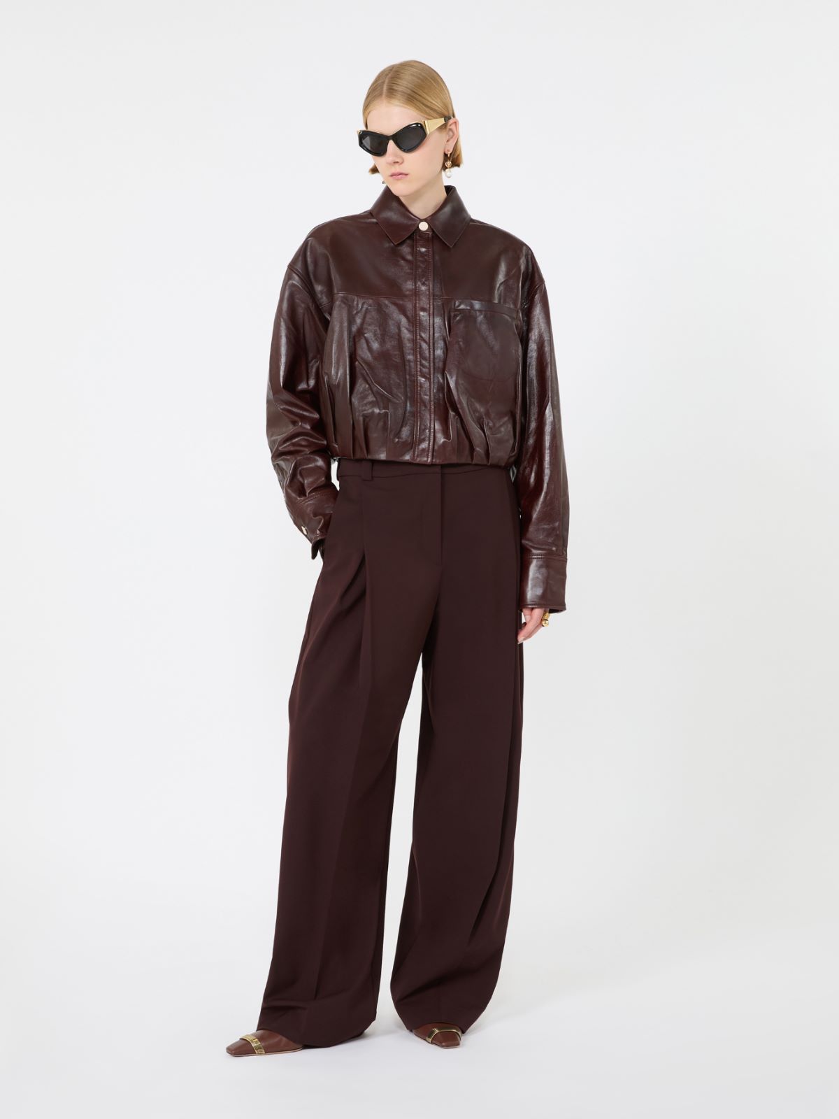 Boxy nappa leather shirt - PLUM
