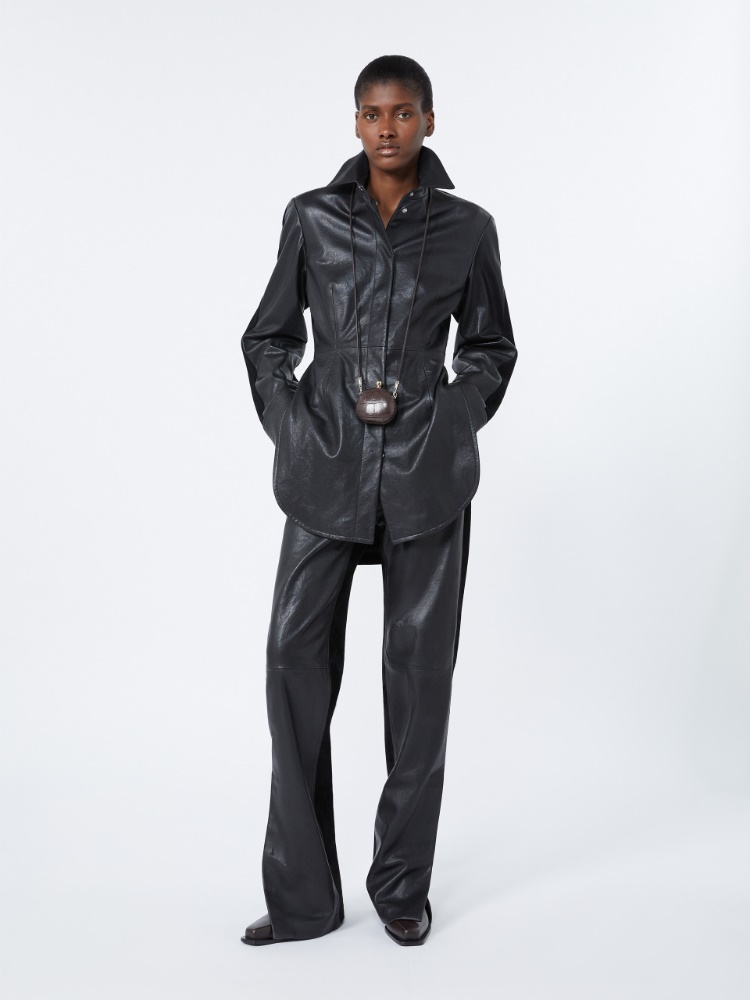 Long leather shirt - BLACK