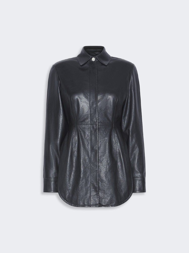 Long leather shirt - BLACK