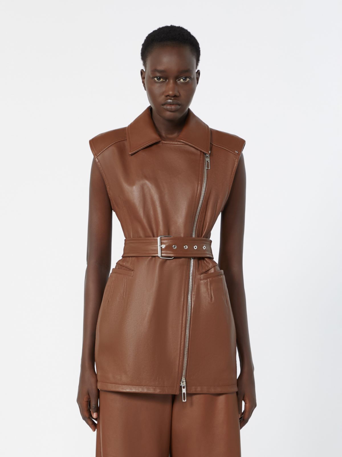 Sleeveless nappa leather jacket - BROWN - Max Mara - 2