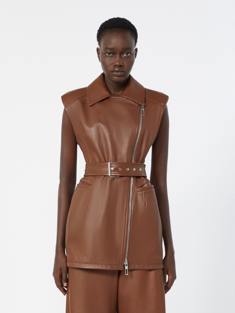Sleeveless nappa leather jacket - BROWN - Max Mara - 2