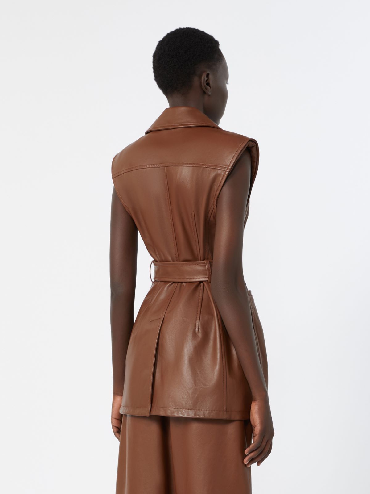 Sleeveless nappa leather jacket - BROWN - Max Mara - 3