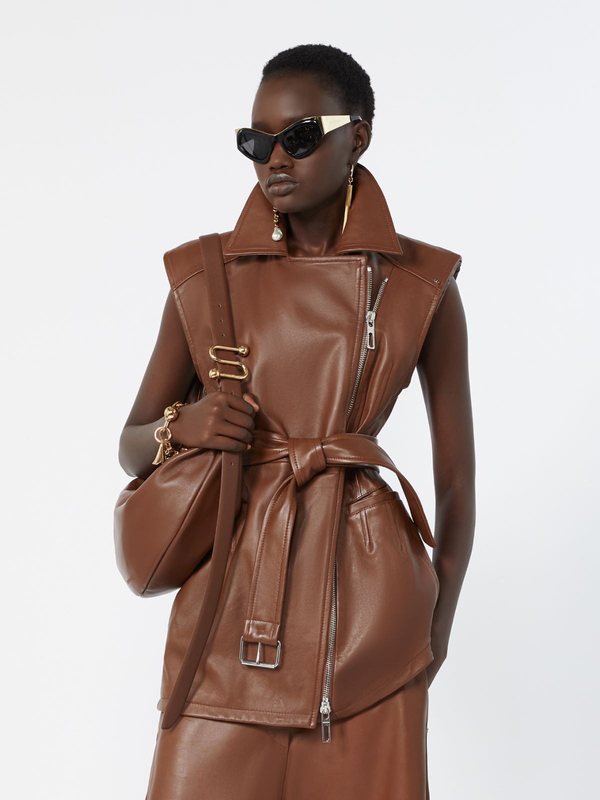 Sleeveless nappa leather jacket - BROWN - Max Mara - 4