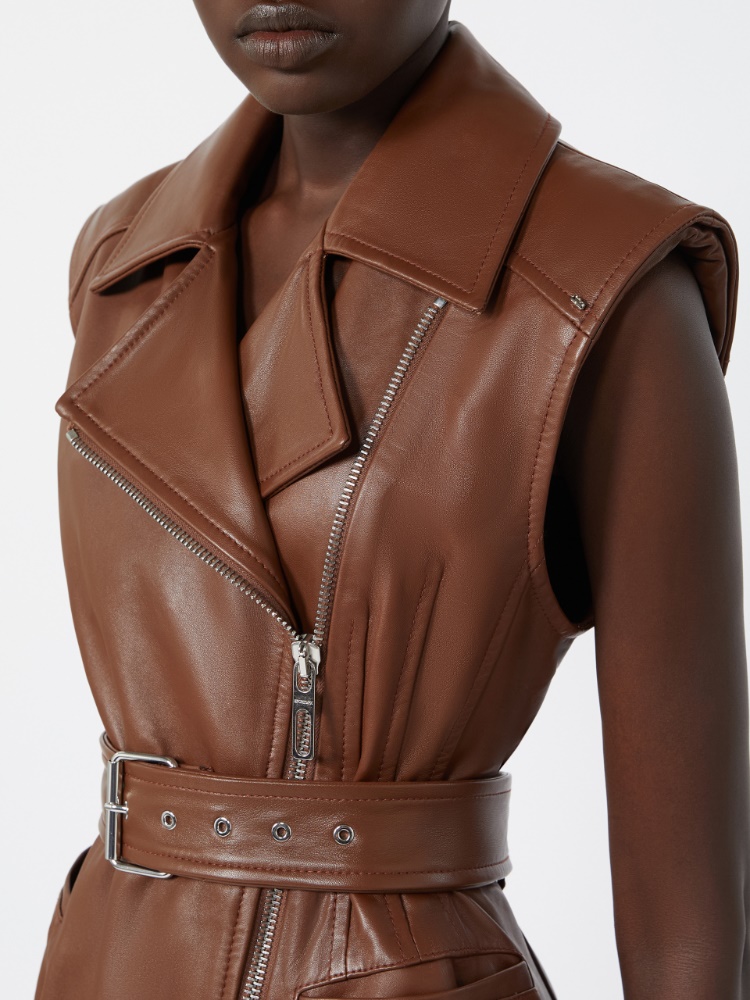 Sleeveless nappa leather jacket - BROWN - Max Mara - 5