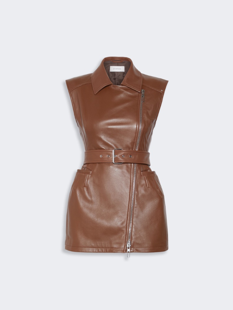 Sleeveless nappa leather jacket - BROWN