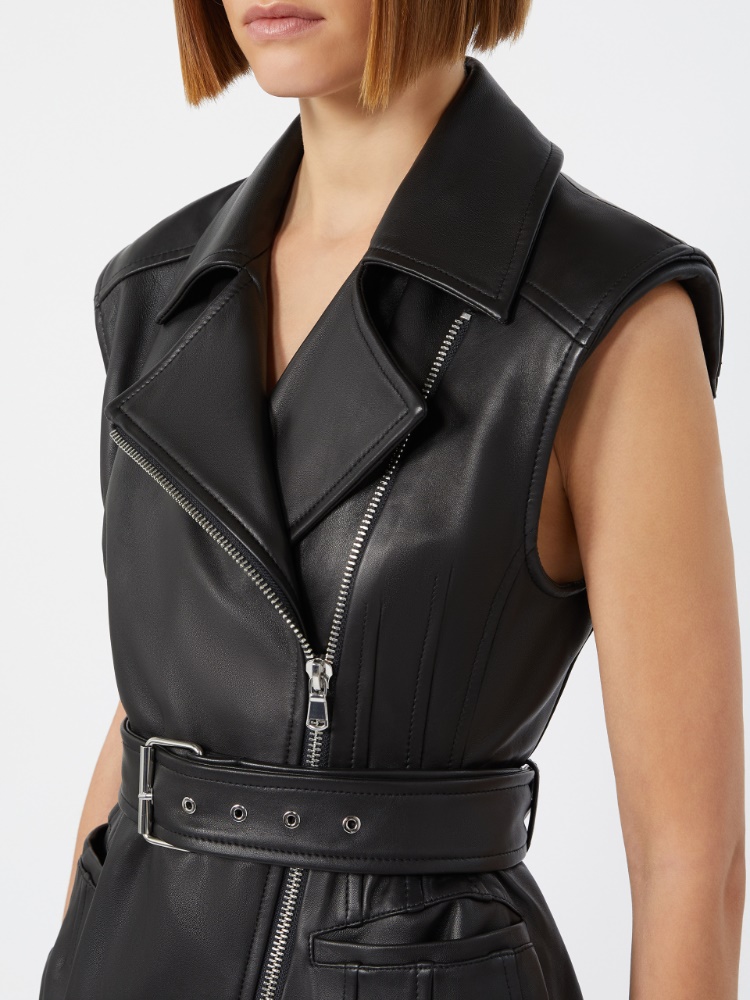 Ärmellose Jacke aus Nappaleder - SCHWARZ - Max Mara - 5