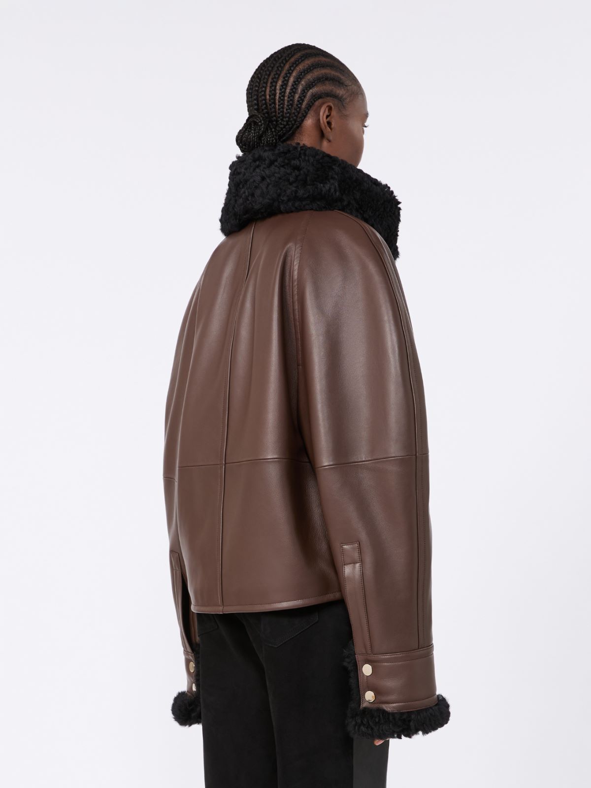 Short padded leather jacket - COFFEE - Max Mara - 3