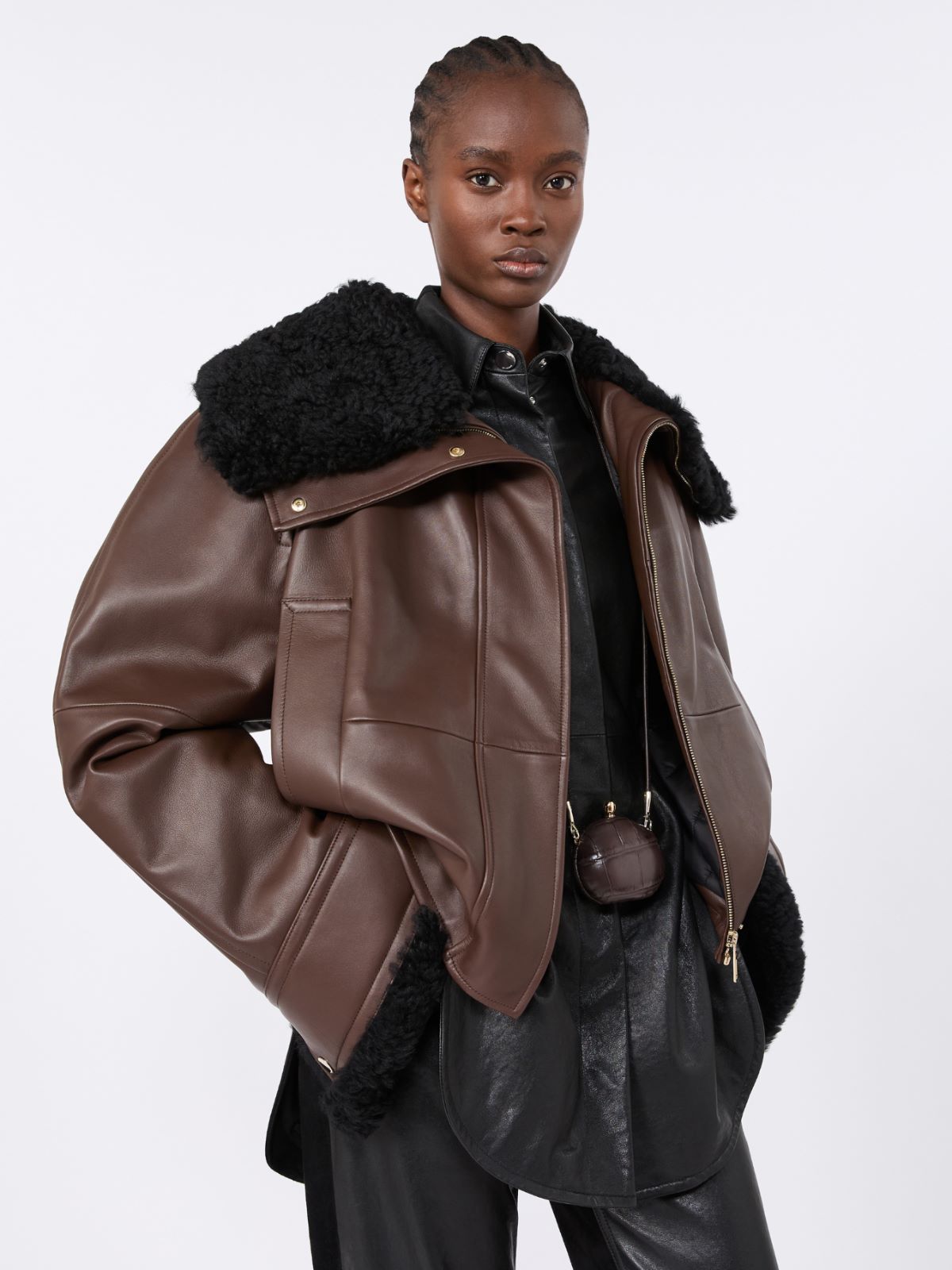 Short padded leather jacket - COFFEE - Max Mara - 4