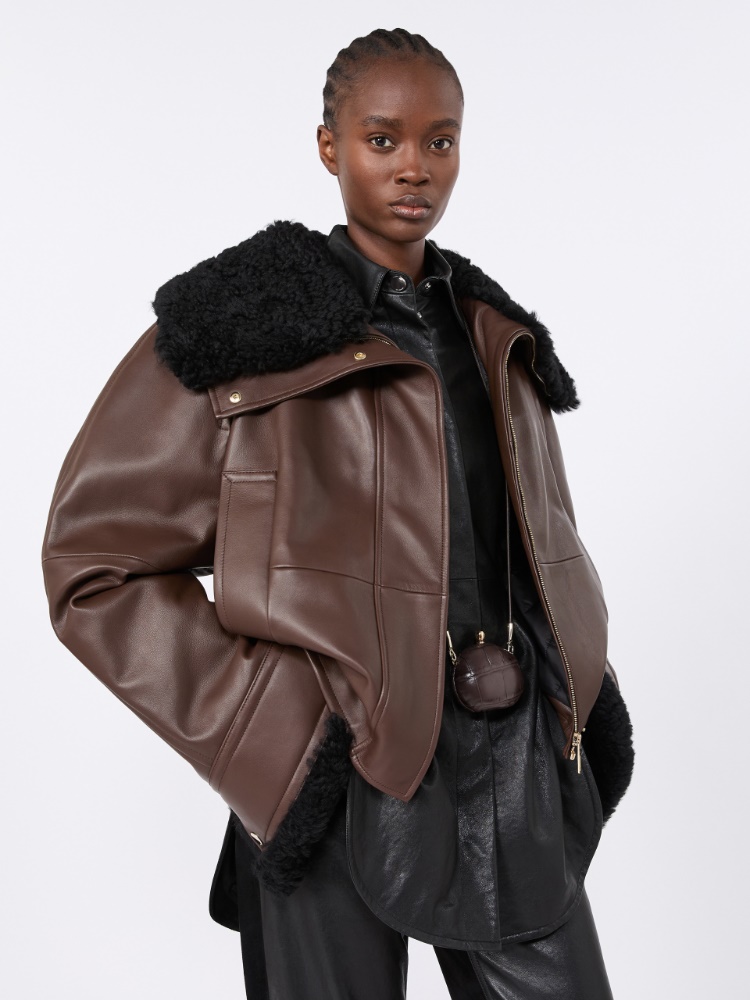 Short padded leather jacket - COFFEE - Max Mara - 4