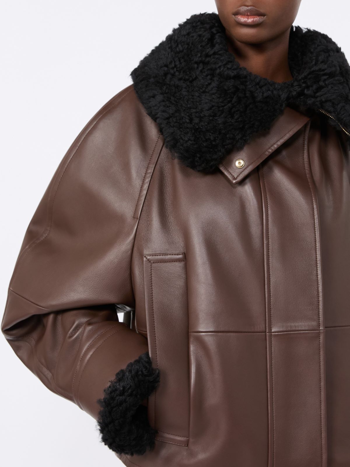 Short padded leather jacket - COFFEE - Max Mara - 5