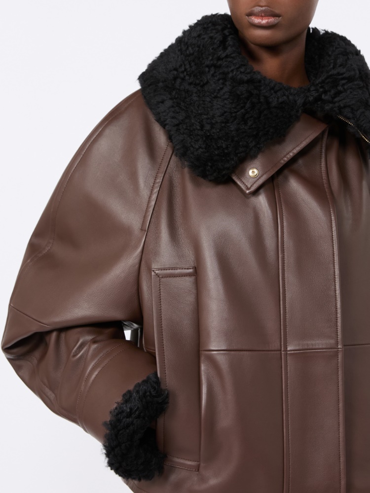 Short padded leather jacket - COFFEE - Max Mara - 5