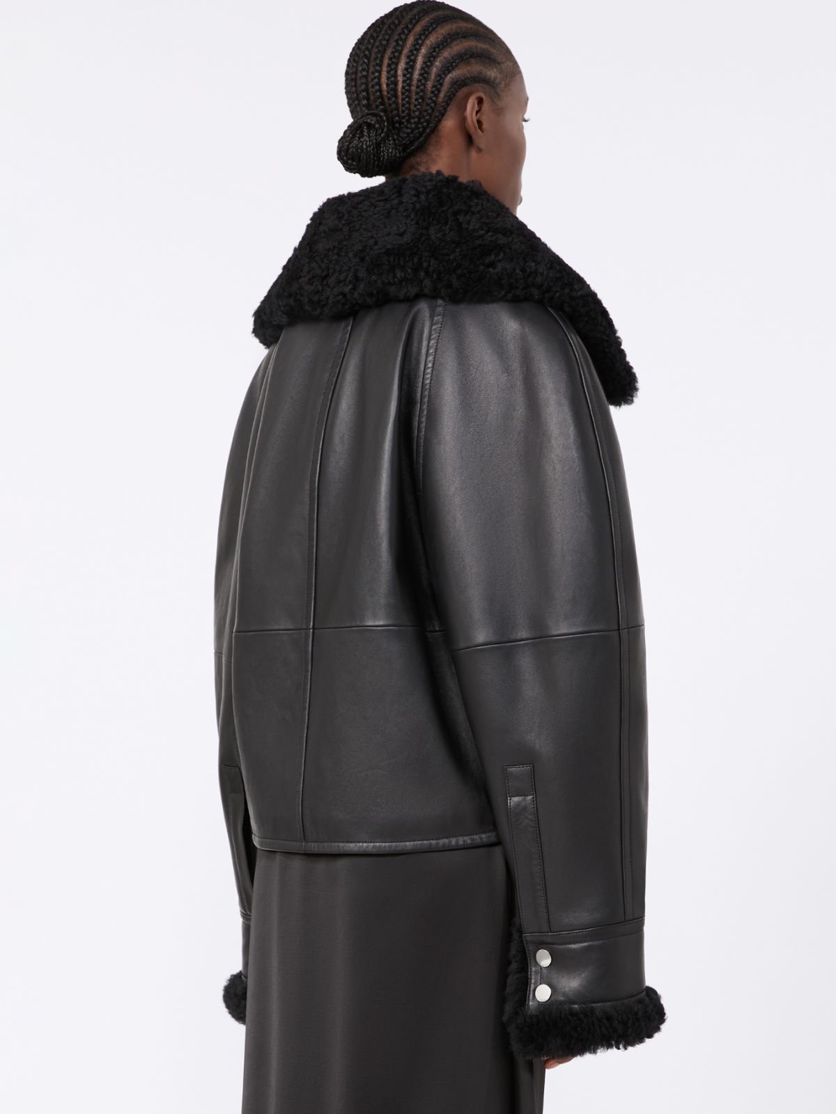 Short padded leather jacket - BLACK - Max Mara - 3