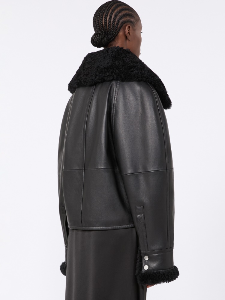Short padded leather jacket - BLACK - Max Mara - 3
