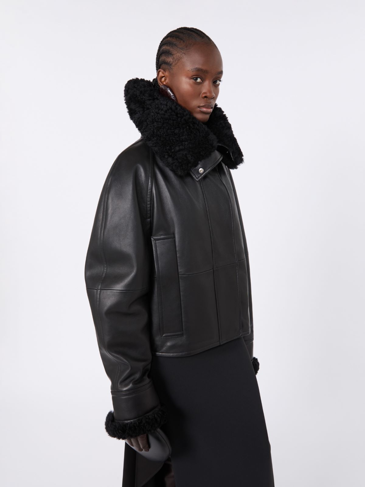 Short padded leather jacket - BLACK - Max Mara - 4