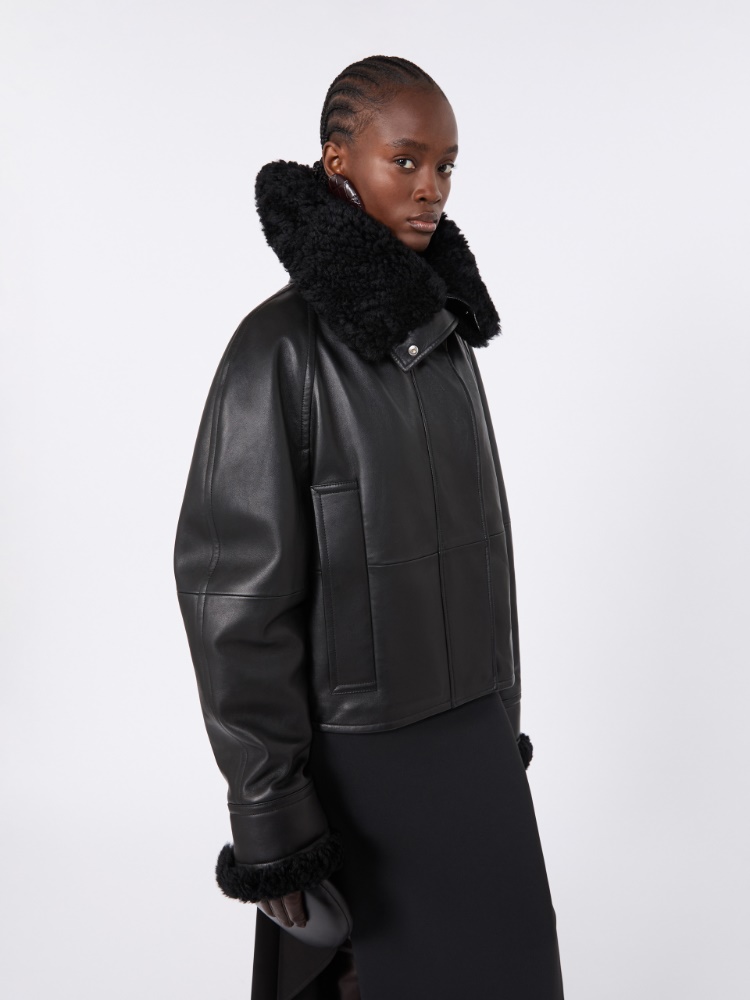 Short padded leather jacket - BLACK - Max Mara - 4