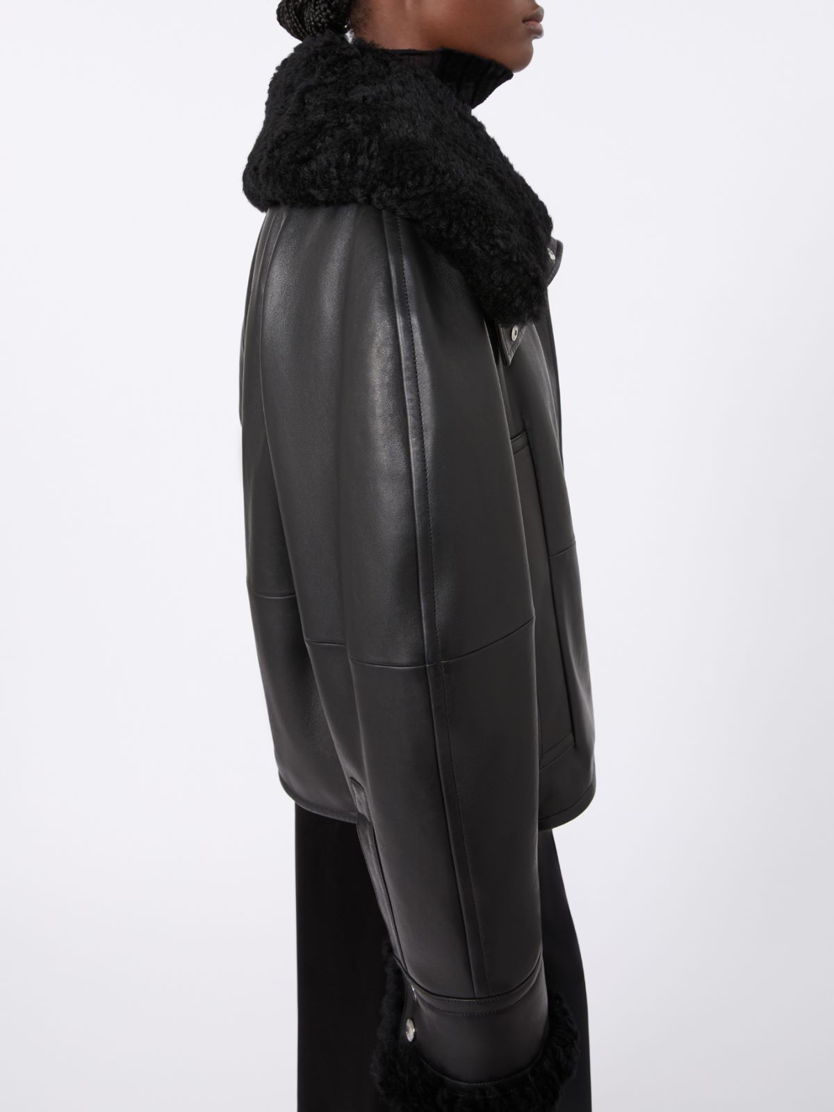 Short padded leather jacket - BLACK - Max Mara - 5