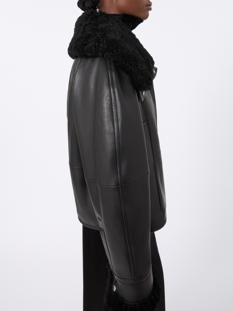 Short padded leather jacket - BLACK - Max Mara - 5