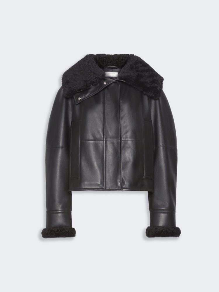 Short padded leather jacket - BLACK