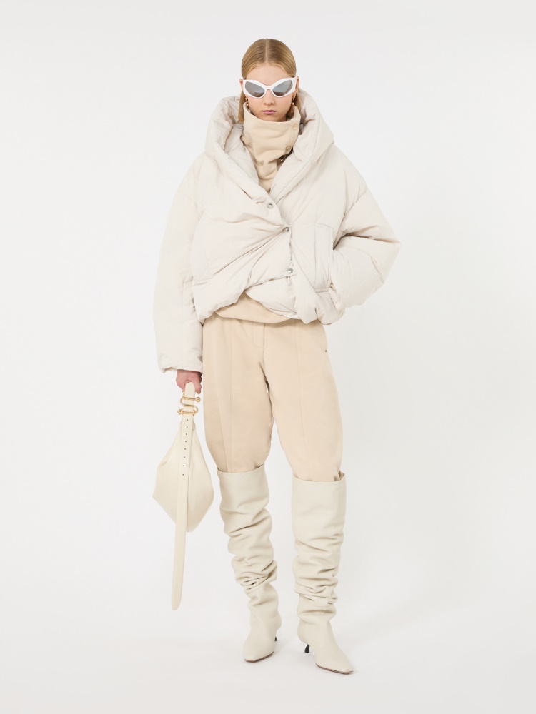 Short crinkled fabric down jacket - IVORY