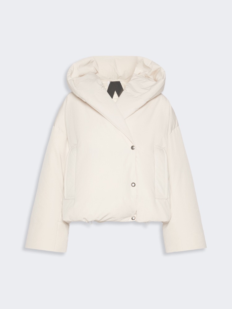 Short crinkled fabric down jacket - IVORY