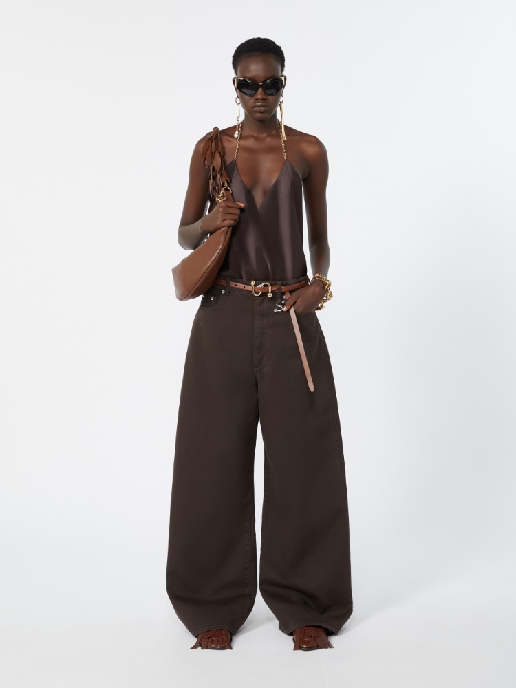 Leather low-waist belt - BROWN