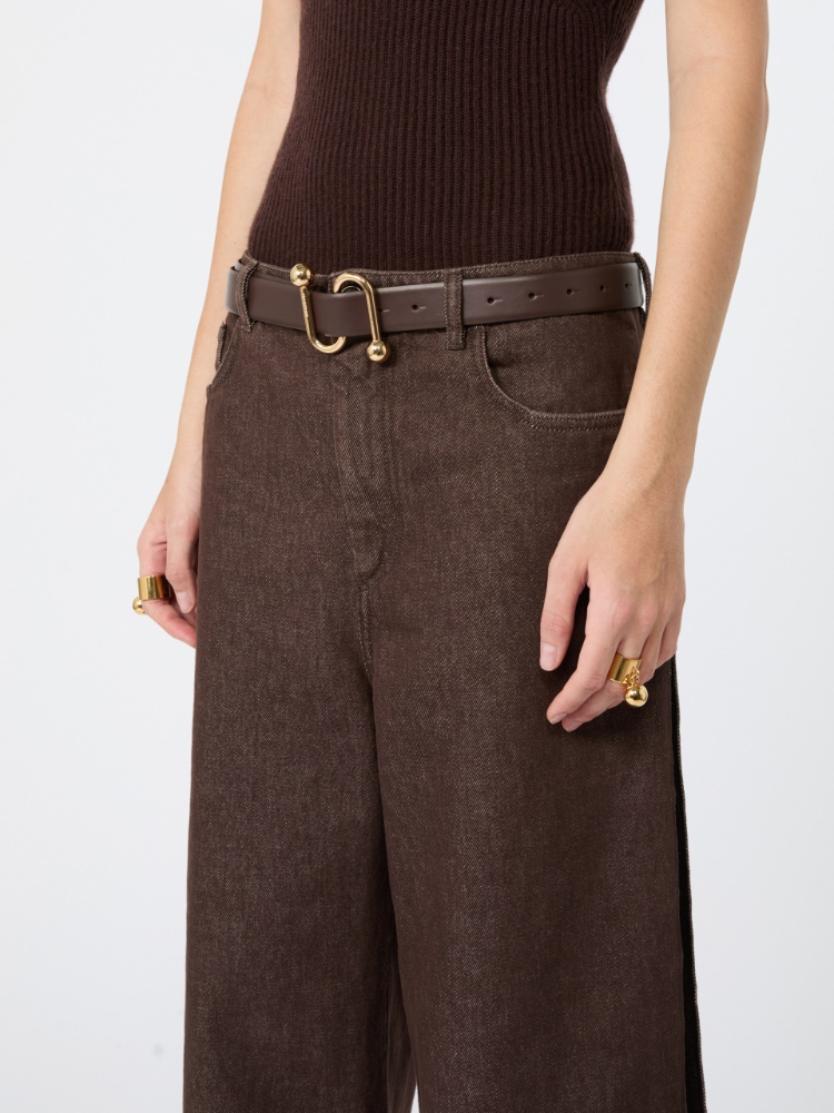 Leather belt with S-shaped buckle - CHOCOLATE