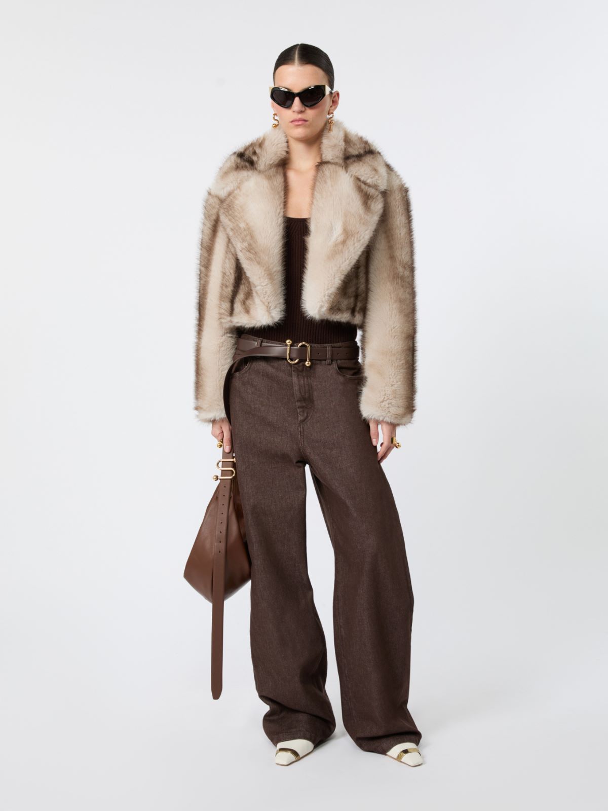 Leather belt with S-shaped buckle + CHOCOLATE - Max Mara