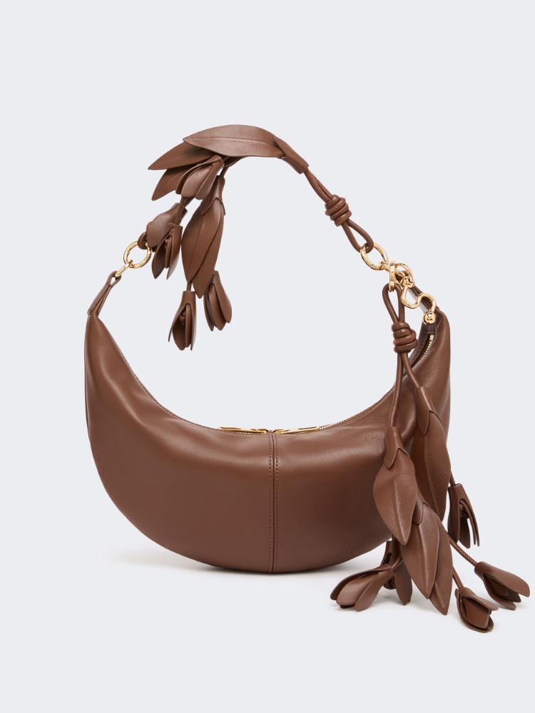 Sac hobo en nappa avec ornement floral - BRUN - 3