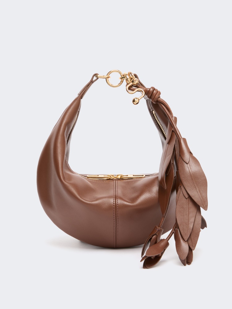Sac hobo en nappa avec ornement floral - BRUN - 4