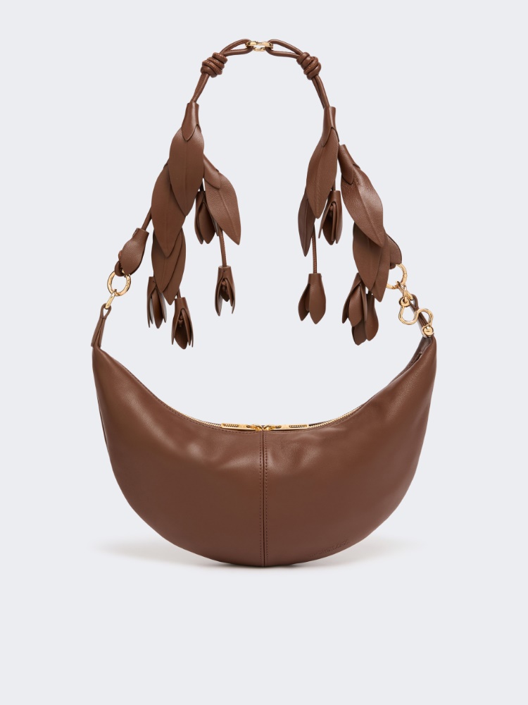 Sac hobo en nappa avec ornement floral - BRUN