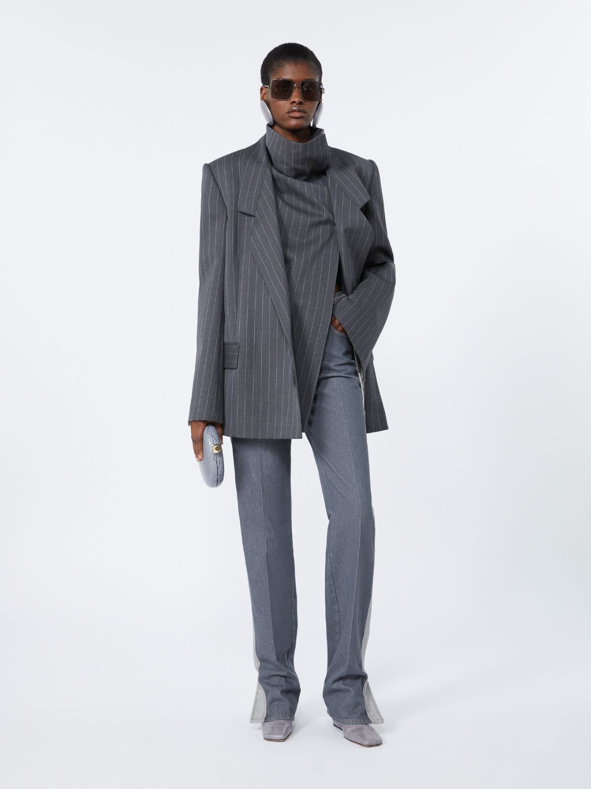 Crocodile-print calfskin clutch + MEDIUM GREY - Max Mara