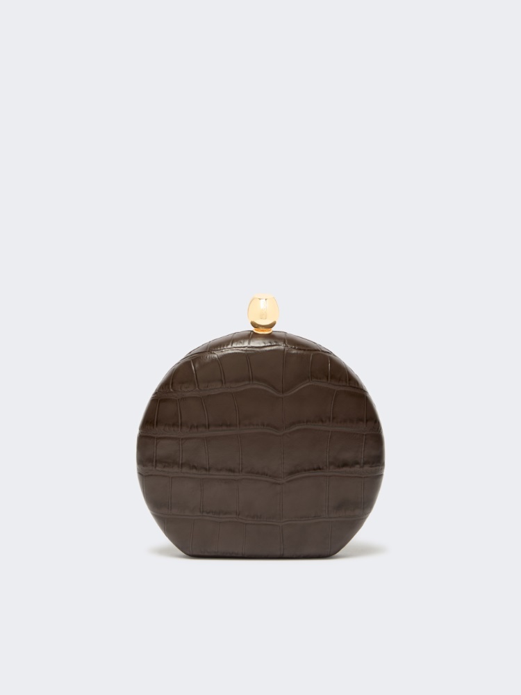 Crocodile-print calfskin clutch - BROWN