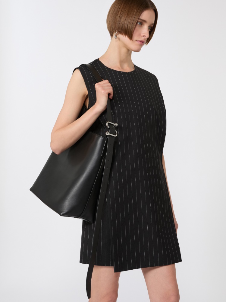 Leather S-buckle shopper bag - BLACK
