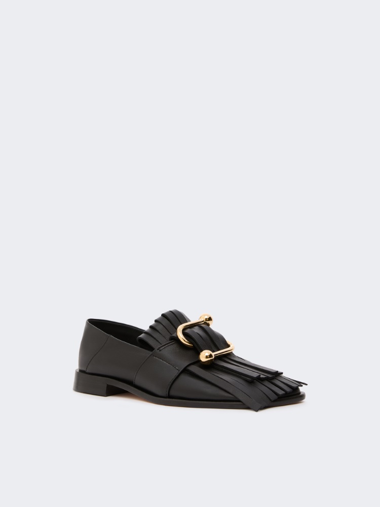 Fringed Nappa leather moccasins - BLACK - 2
