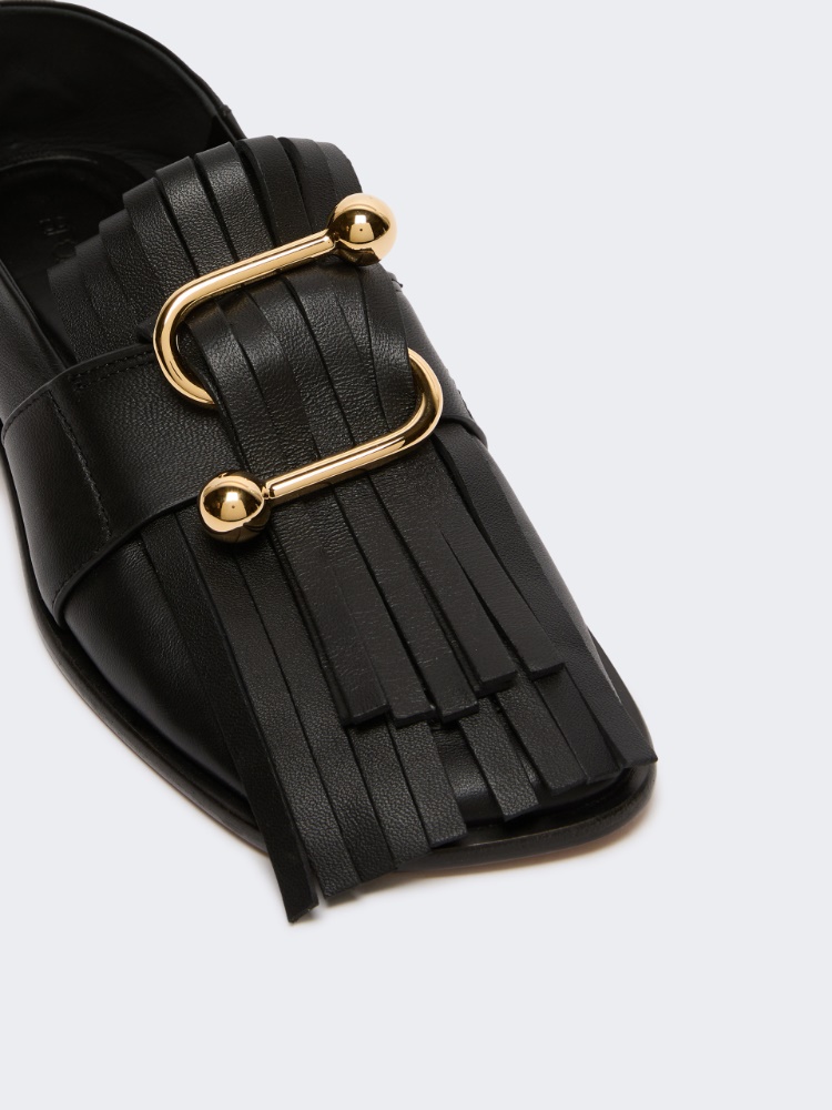 Fringed Nappa leather moccasins - BLACK - 3
