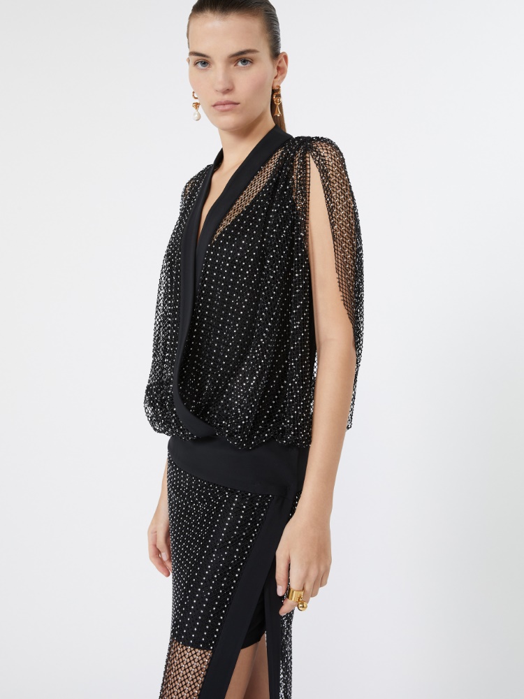 Long jersey and rhinestone dress - BLACK - Max Mara - 4