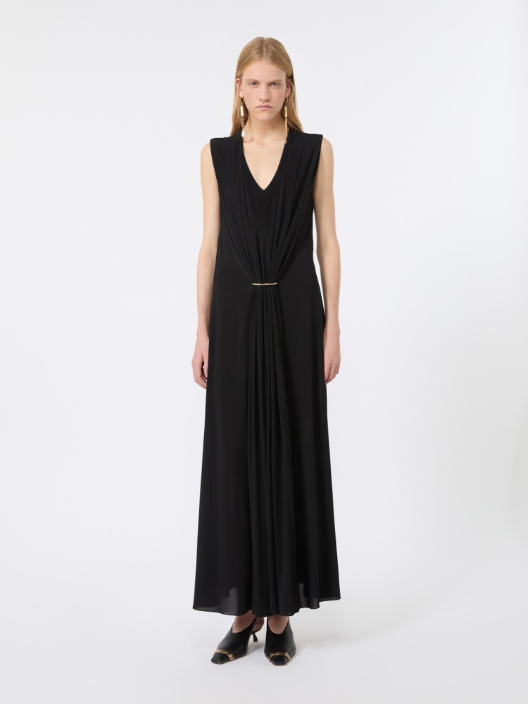 Ärmelloses Kleid aus Viskosejersey mit Drapierung - SCHWARZ - 2