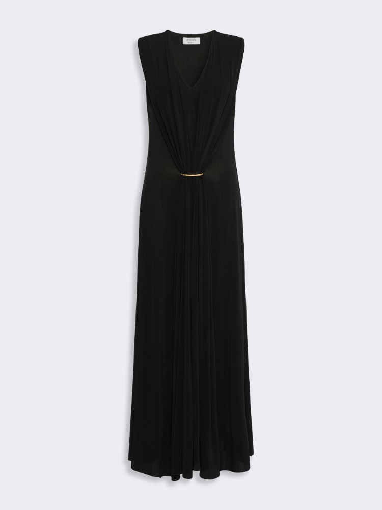 Ärmelloses Kleid aus Viskosejersey mit Drapierung - SCHWARZ - 5